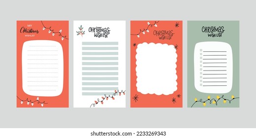 Set Christmas wish lists with holiday lights and snowflakes vector template