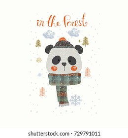 Set of Christmas Woodland Cute Panda , Forest Animal ,Can be used for baby t-shirt print, fashion print design, kids wear, baby shower celebration greeting and invitation card.
