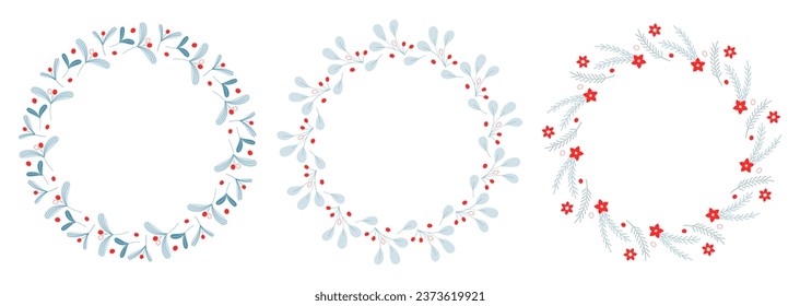 Set of Christmas wreath. Decorative elements for cards, invitations, sale, scrapbooking. Vector illustration.