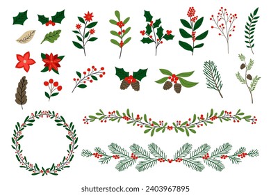 Set of Christmas wreath and foliage vector illustration