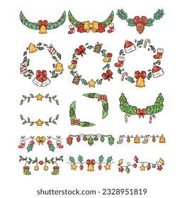 Set of christmas wreath hand drawn illustration