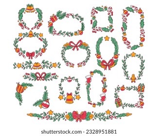 Set of christmas wreath hand drawn illustration