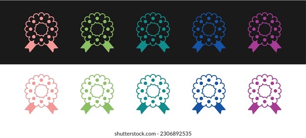 Set Christmas wreath icon isolated on black and white background. Merry Christmas and Happy New Year.  Vector