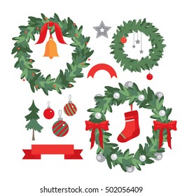 Set of christmas wreath. Vector illustration