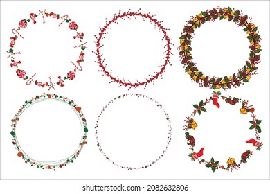 Set of christmas wreath with winter floral elements. Vector illustration.
