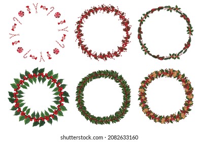 Set of christmas wreath with winter floral elements. Vector illustration.
