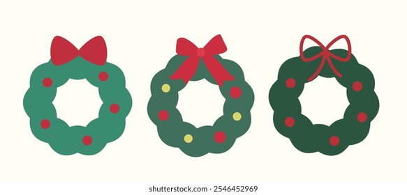 Set of Christmas wreaths flat stock vector illustration.
Christmas wreath elements.