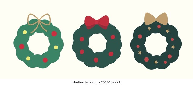 Set of Christmas wreaths flat stock vector illustration.
Christmas wreath elements.