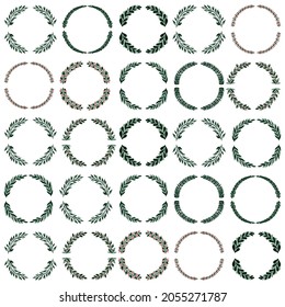 Un conjunto de coronas navideñas de hojas verdes y bayas para decorar una tarjeta navideña.