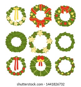 Set of christmas wreaths isolated on white background. Vector illustration.