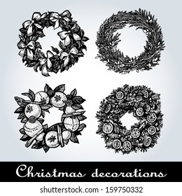 Set of Christmas wreaths, vector illustration for processing printing projects