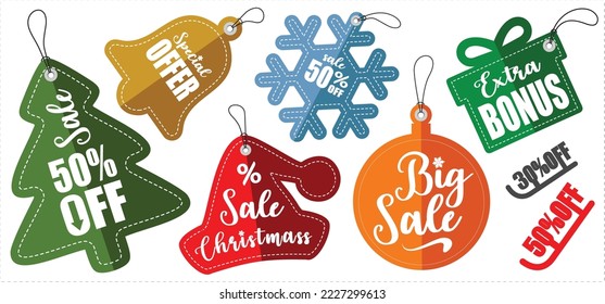 Set of Christmass Stickers - sale tags - banners price and discount labels - Winter collection - Vector illustration