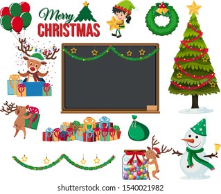 Set of christmast ornaments on white background illustration