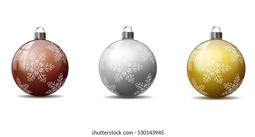 A set of Christmas-tree balls. three balls on a white background, each on a separate layer.EPS 10 vector