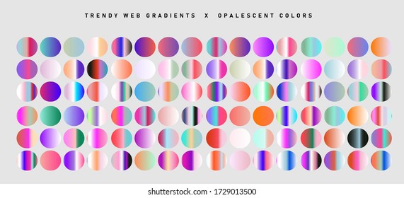 Set of chromatic holographic gradients. Retrofuturistic iridescent swatches in style of 80's.