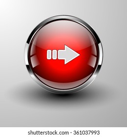 Set of chrome buttons for web site with an arrow.