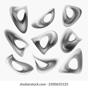 Set of chrome fluid shapes and forms. Collection of monochrome vector design elements.