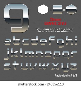 Set of chrome letters and chrome graphic style. You can apply this style to any fonts and objects, vector. EPS 10.