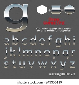 Set of chrome letters and chrome graphic style. You can apply this style to any fonts and objects, vector. EPS 10.