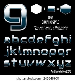 Set of chrome letters and chrome graphic style. You can apply this style to any fonts and objects, vector. EPS 10.