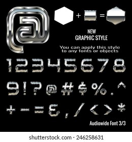 Set of chrome letters and chrome graphic style. You can apply this style to any fonts and objects, vector. EPS 10.