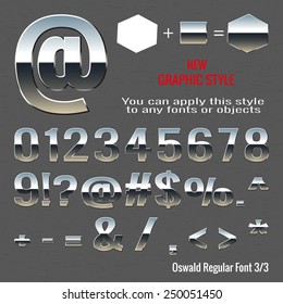 Set of chrome letters and chrome graphic style. You can apply this style to any fonts and objects, vector. EPS 10.