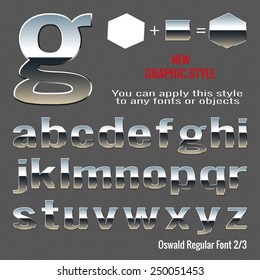 Set of chrome letters and chrome graphic style. You can apply this style to any fonts and objects, vector. EPS 10.