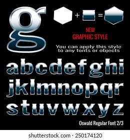 Set of chrome letters and chrome graphic style. You can apply this style to any fonts and objects, vector. EPS 10.