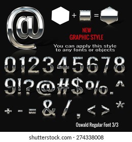 Set of chrome letters and chrome graphic style. You can apply this style to any fonts and objects, vector. EPS 10.
