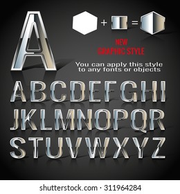 Set of chrome letters and chrome graphic style. You can apply this style to any fonts and objects, vector. EPS 10.