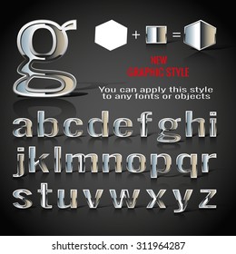 Conjunto de letras cromadas y estilo gráfico cromado. Puede aplicar este estilo a cualquier fuente u objeto, vector. EPS 10.