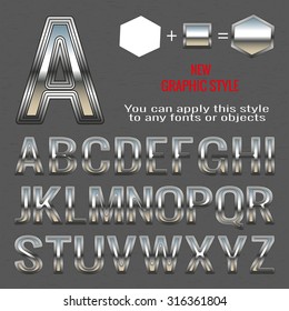 Set of chrome letters and chrome graphic style. You can apply this style to any fonts and objects, vector. EPS 10.