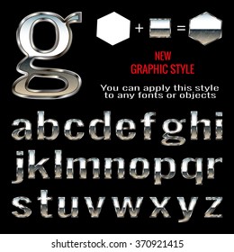 Set of chrome letters and chrome graphic style. You can apply this style to any fonts and objects, vector. EPS 10.
