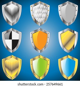 A set of chrome metallic shields for logo,background,icon and more