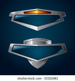 A set of chrome metallic shields for your branding templates.