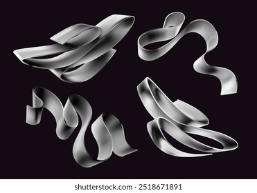 Set of chrome ribbons and tapes. Abstract geometric element for posters, banner, covers.