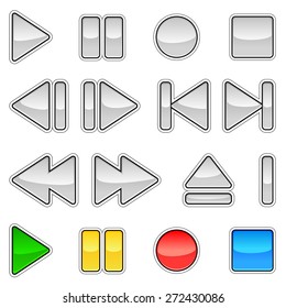 A set of chrome signs of music playback. The kit has four additional color. EPS 10