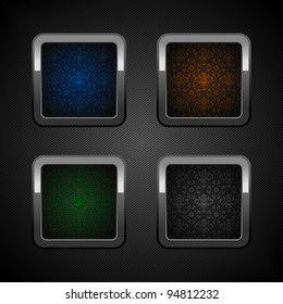 Set chrome web buttons, blank colors ornamental background.