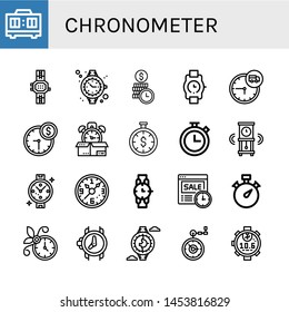 Set of chronometer icons such as Timer, Watch, Time is money, Wristwatch, Time, Chronometer, Wall clock, Stopwatch, Pocket watch , chronometer