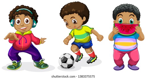 Conjunto de ilustración de carácter de chubby boy