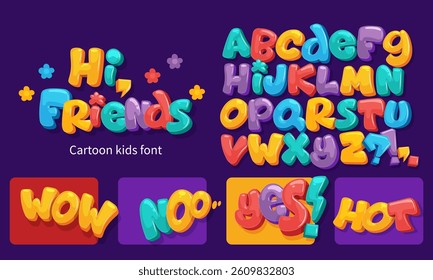 Set of chubby cartoon colorful alphabet letters for fun cartoon kids design