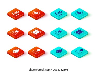 Set Church bell, Priest, Monk, Flag with christian cross, Religious in circle and Christian fish icon. Vector