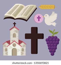 set church with bibble and cross to first communion