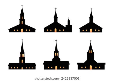 set of church buildings architecture vector illustration