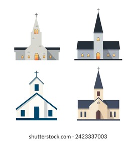 set of church buildings architecture vector illustration