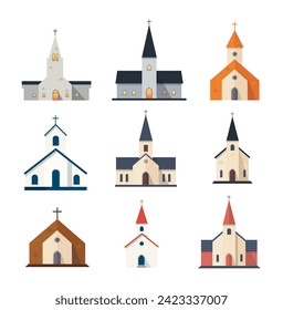 set of church buildings architecture vector illustration