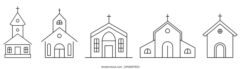 Set of church bulding line icons. Vector illustration isolated on white background
