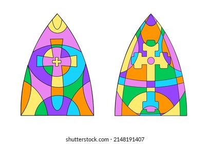 Set of church glass window with multicolor mosaic