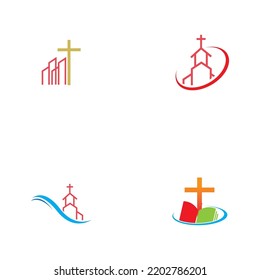 set of church logo vector illustration design template