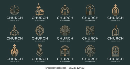 set of church logo vector. minimal Jesus Christ Cross. line style concept Christian Church Community